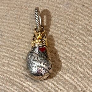 Brighton Idaho potato state charm Silver spud Engraved sash Gold crown Red heart